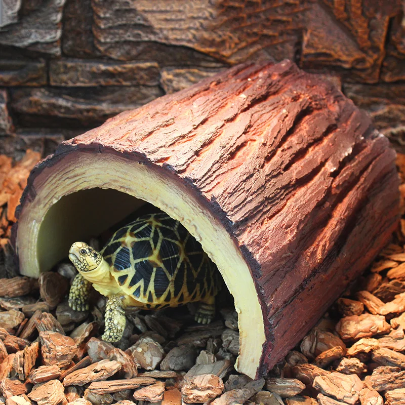 Reptiles de tortuga de resina para ocultar, cueva para evitar Cuevas, simulación de corteza de árbol, anfibios, paisaje, caja de alimentación de lagarto, decoración