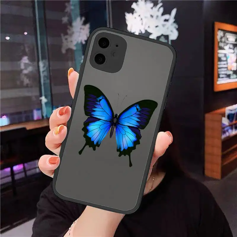 

Blue beautiful butterfly fashion Phone Case matte transparent For iphone 7 8 11 12 plus mini x xs xr pro max cover