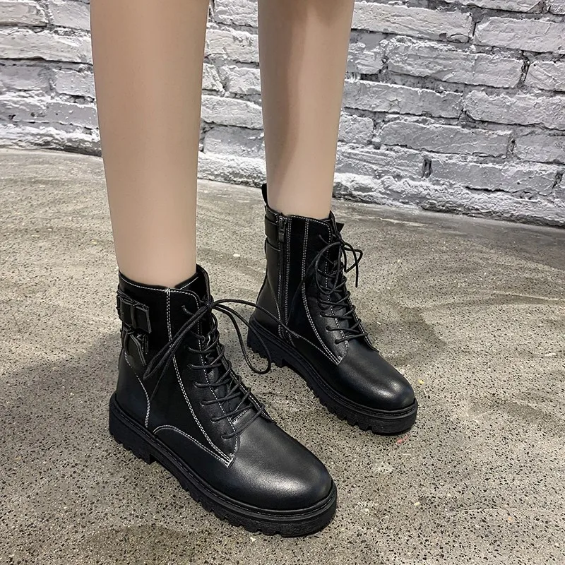 Autumn Winter Women Fashion Lightweight Comfortable Round Toe Shoes Ladies Lace-up Thick-soled Non-slip Women's Platform Boots