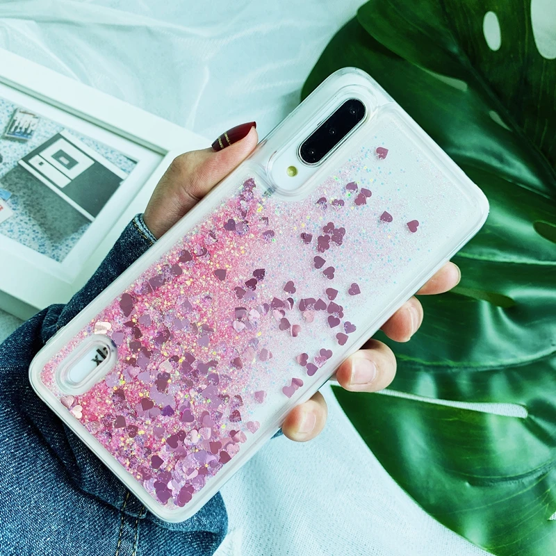 Для Xiaomi Mi 9T A1 A2 A3 Redmi Note 9 9s 9A 9C 6 7 7A 8 8T 8A Pro Max Блестящий жидкий зыбучий песок сердце