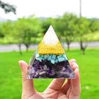 handmade 2 7 inch orgonite pyramid with amethyst crushed stone and amazonite white crystal sphere orgonita decoration