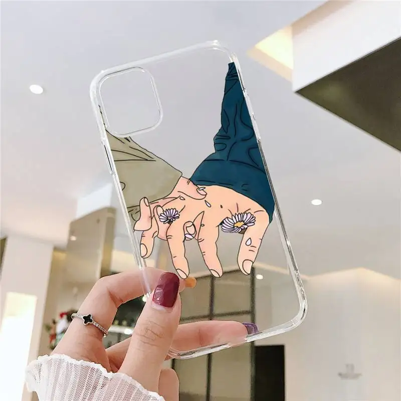 

Finger Art Aesthetic Hand Phone Case Transparent for iPhone 6 7 8 11 12 s mini pro X XS XR MAX Plus SE cover funda