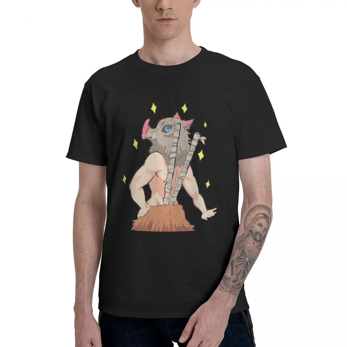 

Anime Inosuke, Demon Slayer Kimetsu No Yaiba Graphic Tee Men's Basic Short Sleeve T-Shirt Aesthetic Clothes Funny Tops