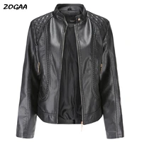 zogaa womens leather motorcycle leather jacket large size stand up collar pu leather womens leather jacket
