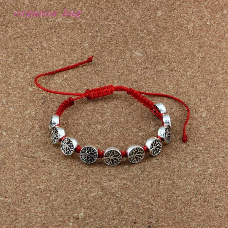6Pcs Zinc Alloy Tone Tree OFLife Beads Adjusta Blered / Black Cord Wrist Bracelet C-43 | Украшения и аксессуары