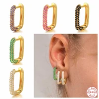 boako 925 sterling silver colorful diamond gold hoop earrings for women cubic zirconia jeweled geometric rectangle earring 1pc