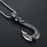 new retro viking pirate fish hook shape pendant necklace mens necklace metal vintage sliding pendant viking jewelry accessories