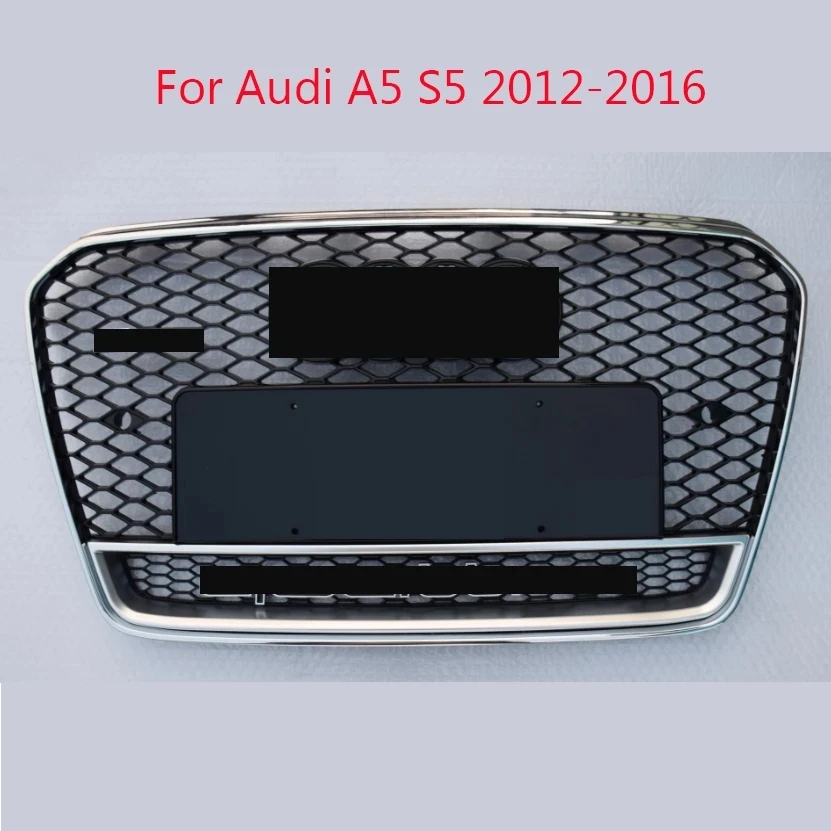 

RS5 Style Grill Grille For Audi A5 S5 2012 2013 2014 2015 2016 Chrome Frame Gloss Black Grill For Quattr0 Style