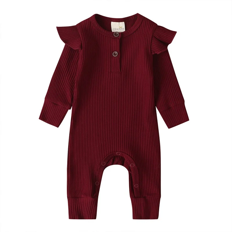 wine red Одежда для маленьких девочек с длинными рукавами; хлопковый комбинезон для маленьких девочек; сезон лето-весна; Одежда для новорожденных; Одежда для младенцев цельный ползунки - Цвет: wine red