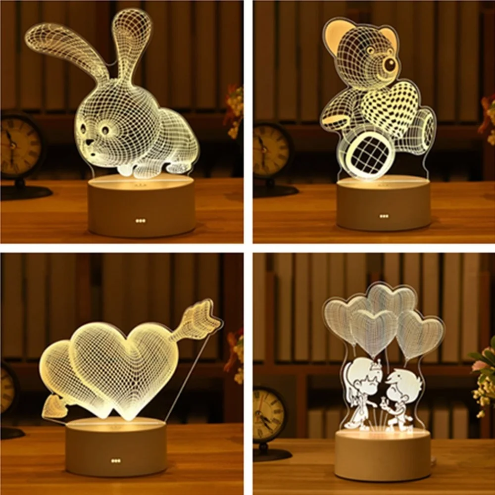 

Valentine's Day Gift Love 3D Acrylic Rabbit Moon Lamp LED Night Light Wedding Gift Rose Bear Present Easter Decoration