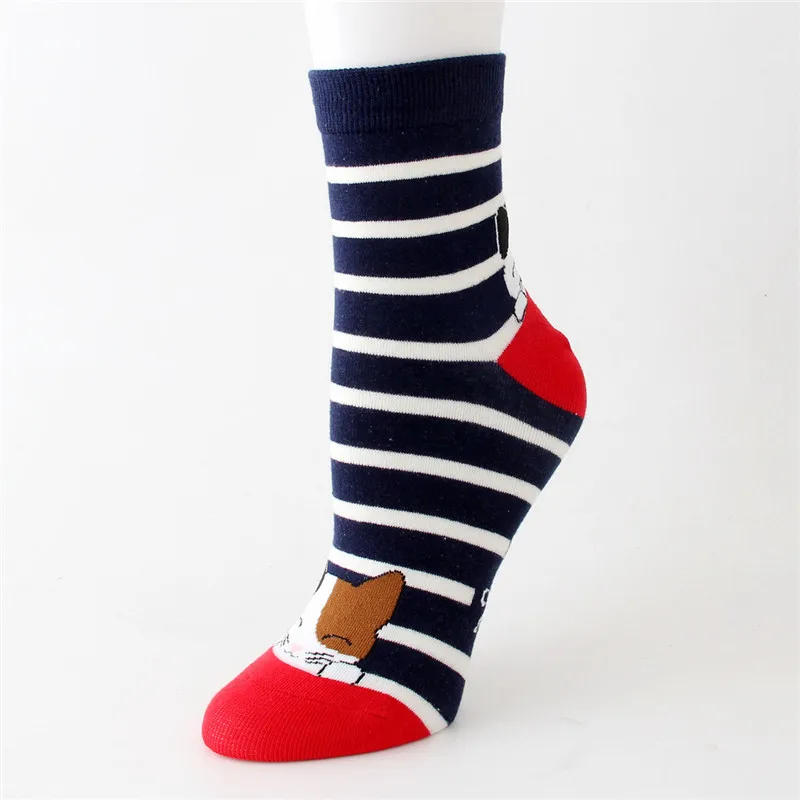 Autumn Winter Women's Cotton Cartoon Socks 5Pairs/Set Colorful Cute Cat Striped Female Ladies Kawaii Animal Tube Socks