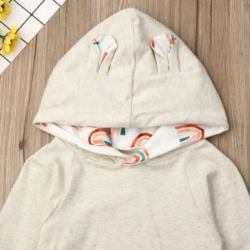 Infant Baby Boy Girl Autumn Clothes Hooded Tops Rainbow Stripes Long Pants Outfit Set Spring Clothing | Детская одежда и обувь
