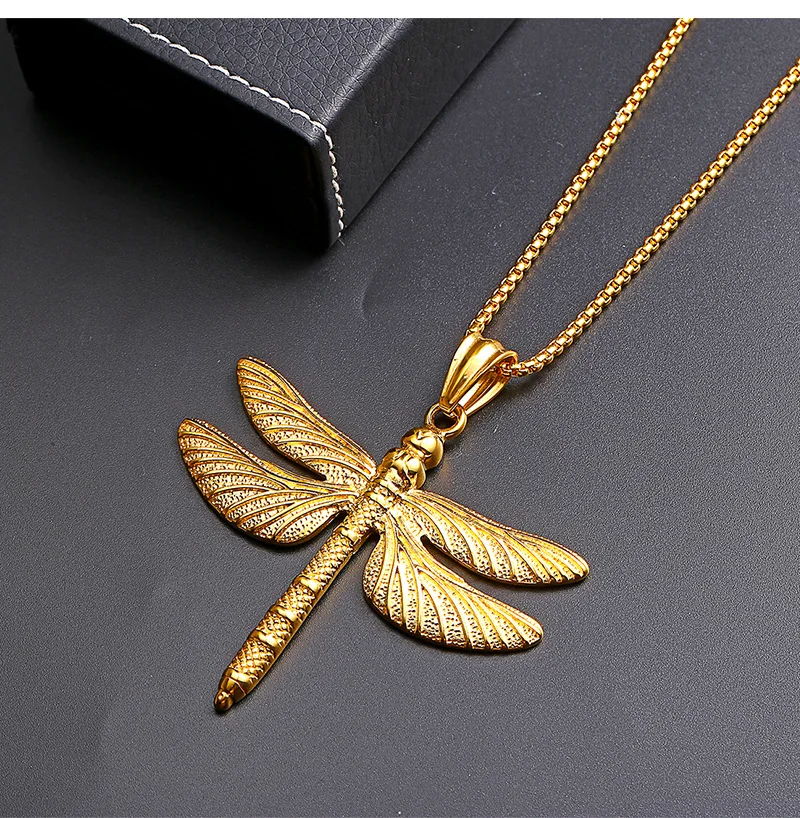 Dragonfly stainless steel pendant necklace trend men and women titanium jewelry animal | Украшения и аксессуары