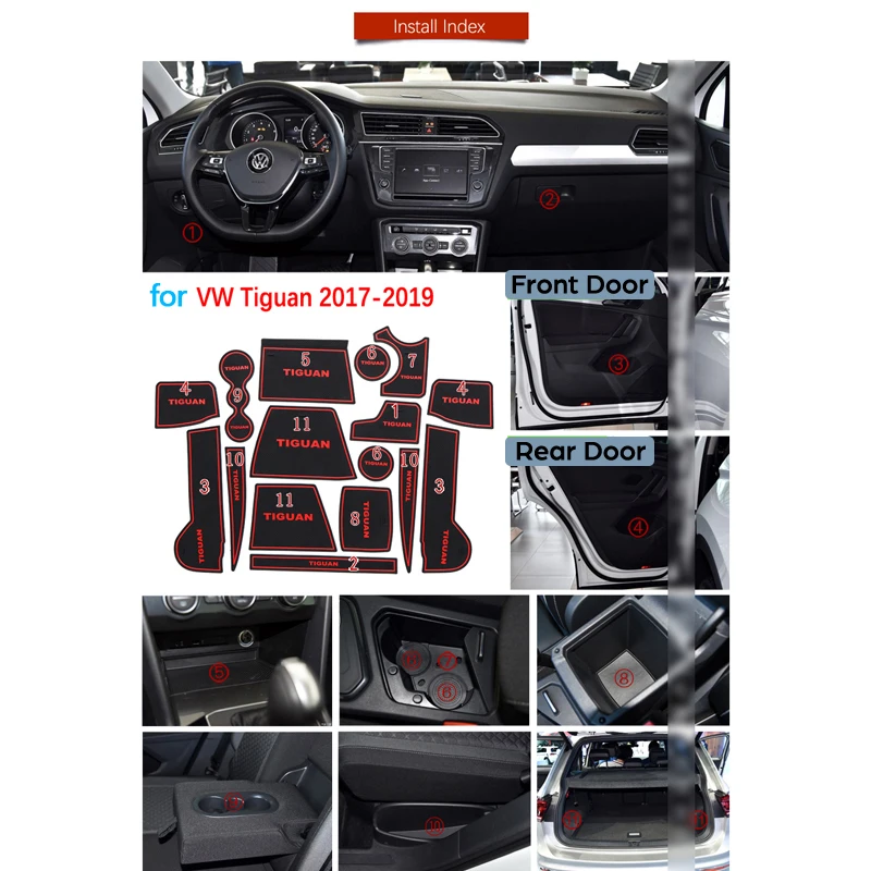 Противоскользящий резиновый подстаканник со слотом для ворот VW Tiguan 2017 2018 2019 2 MK2