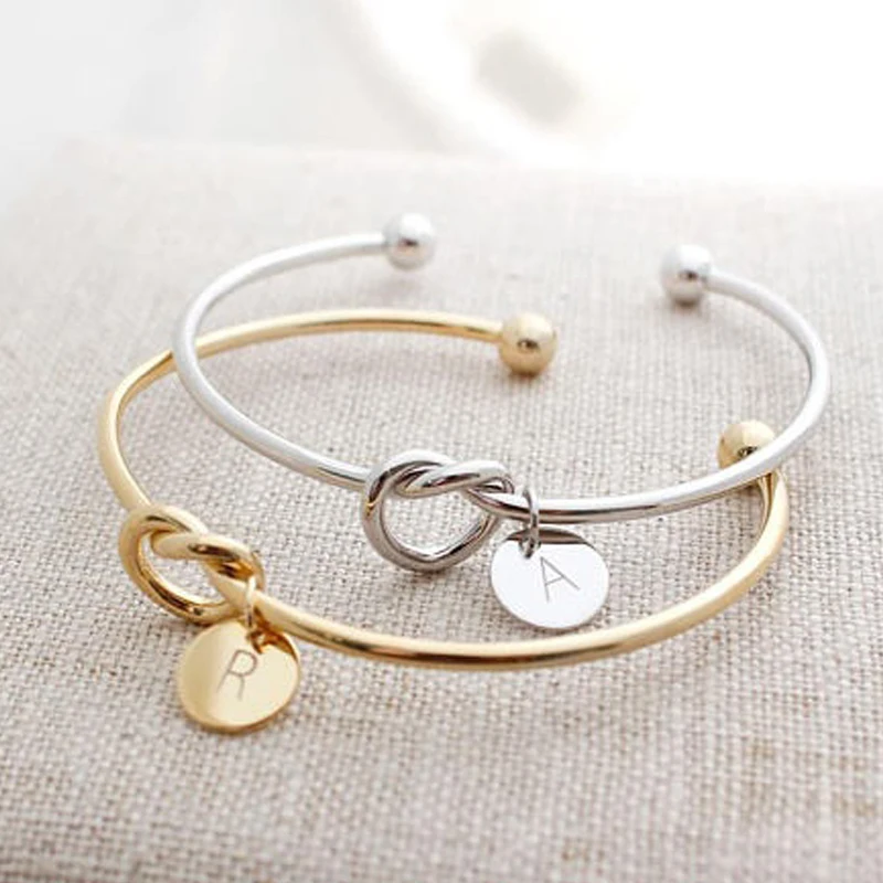 

Chic Charm Alloy Opening 26 Letters Bangle Knot Bracelet Jewelry Gift Bridesmaid Elegant