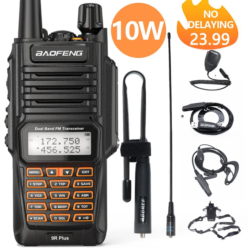 Рация Baofeng UV-9RPlus водонепроницаемая Двухдиапазонная рация IP67 батарея 2021 мАч 10 Вт