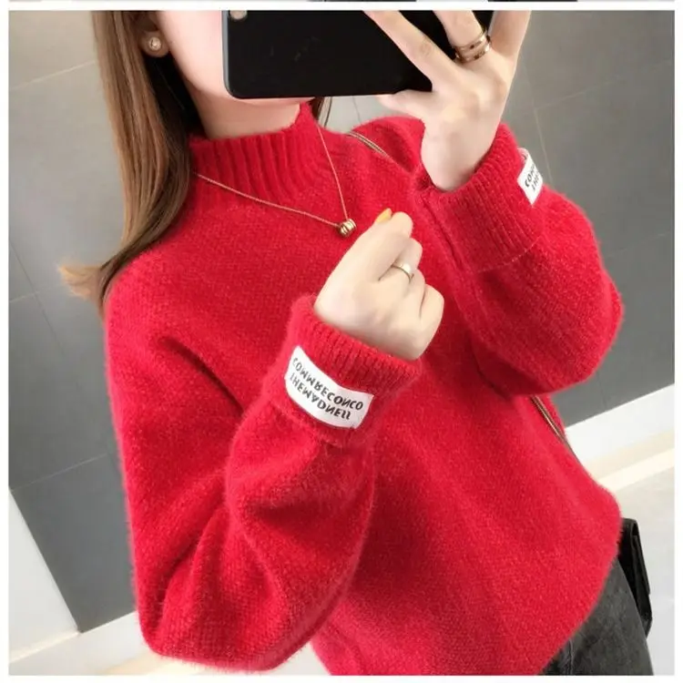 

Mink velvet turtle neck women's fall/winter 2021 new loose lazy pullover padded bottoming sweater