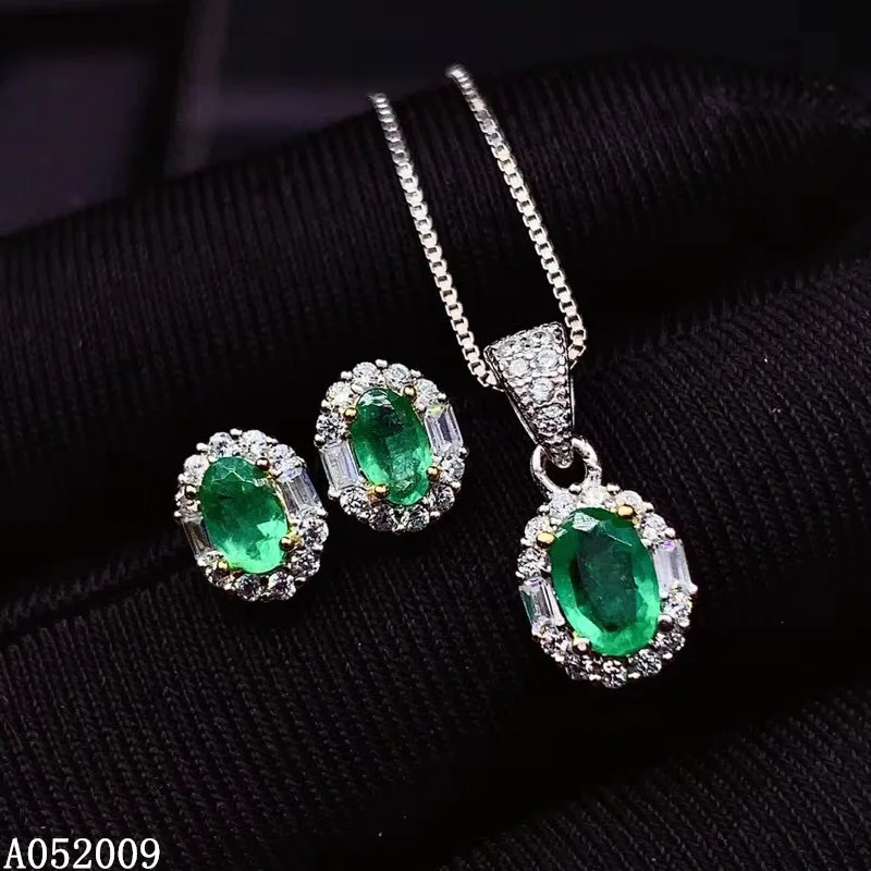 KJJEAXCMY fine jewelry 925 sterling silver inlaid natural emerald earrings pendant luxury girl suit support test