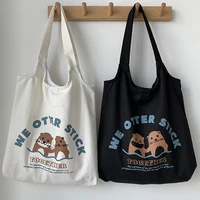 cute cartoon squirrel canvas tote bag cotton cloth shoulder shopper bag women large vest bag eco shopping bag ladies handbag new