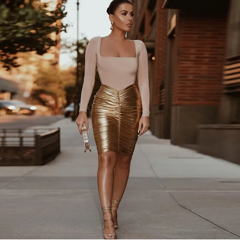 Новинка 2019 Осенний Женский комплект из двух предметов бандажный бежевый