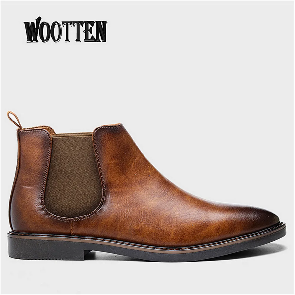 2020 Британский тренд новые остроносые ботинки на низком каблуке челси мужские