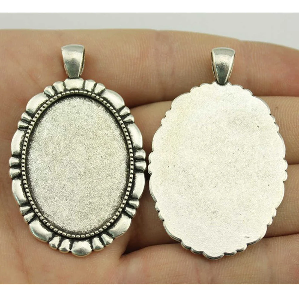 

WYSIWYG 3pcs 25x35mm Oval Fashion Style Cabochon Base Setting Antique Silver Color Jewelry Findings DIY