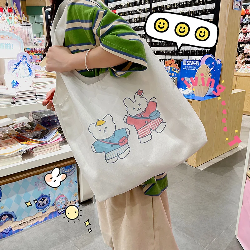 

kawaii shopping bags for women canvas Shopper bag Women's Shoulder Bags Large Capacity College Handbag