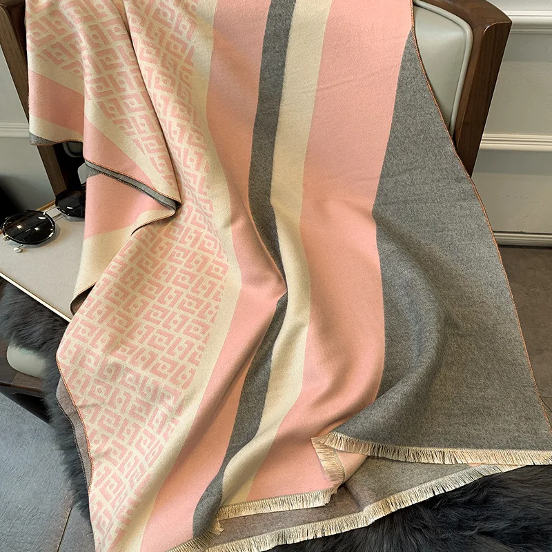 

Korean style fashion two-sided keep warm tassels wool Shawls Autumn and winter lady Popular letter Color matching cashmere Scarf