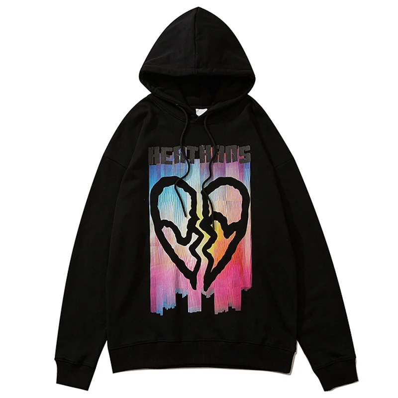 

Hooded Sweatshirts Men Hip Hop Casual Streetwear Heart Print Pattern Pullovers Oversized Harajuku Fashion Couple Loose Hoodies