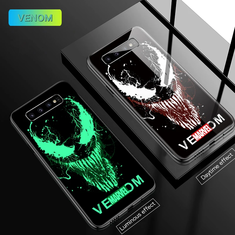 Чудо-яд светящийся стеклянный чехол для samsung Galaxy S10 e 5G S9 S8 S7 Plus Note 8 9 10 Pro Железный человек Капитан Америка чехол для телефона