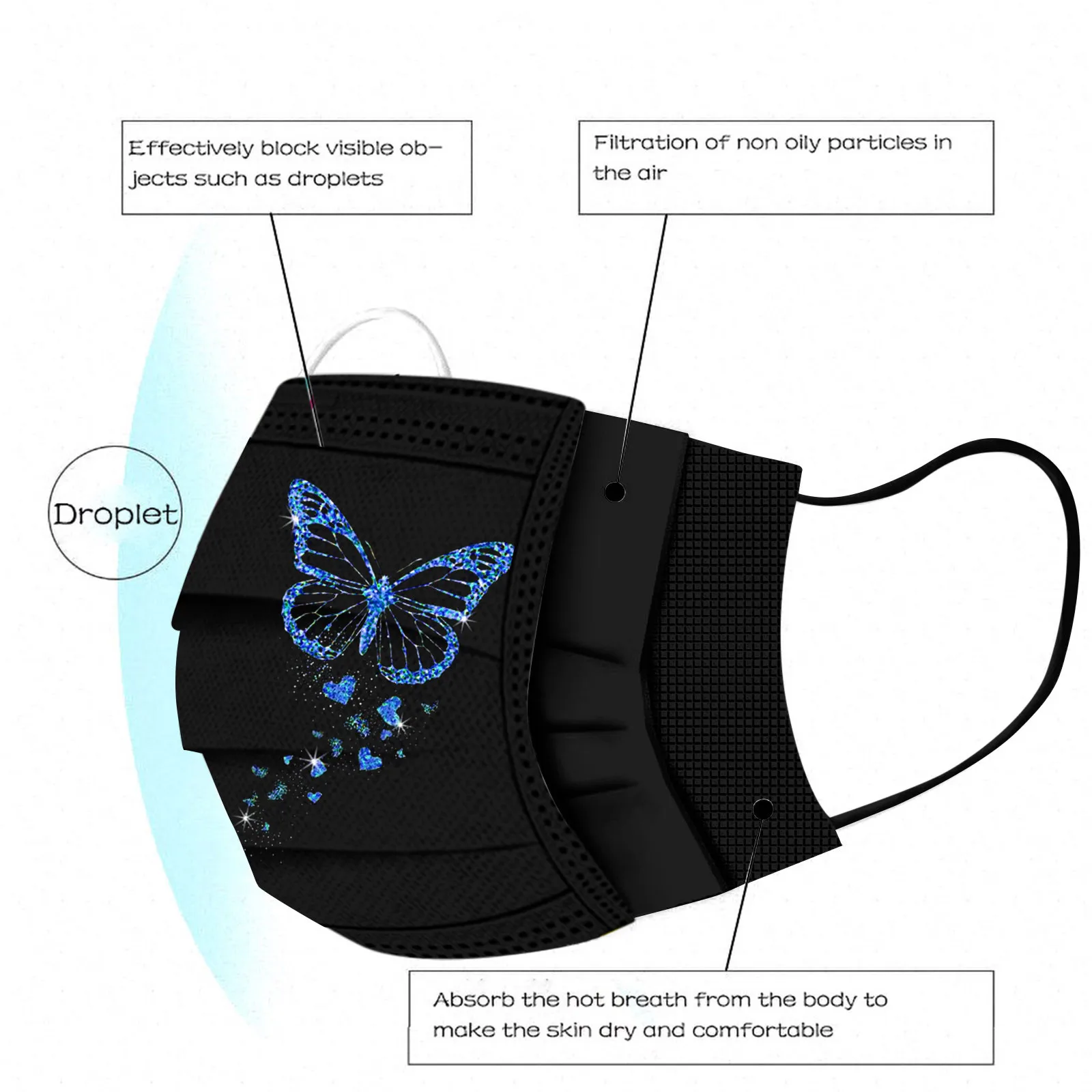 

Face Masks 20 Patterns 10PC Adult'S Butterfly Printed Mask Disposable Protective Breathable Windproof Face Masks Masque