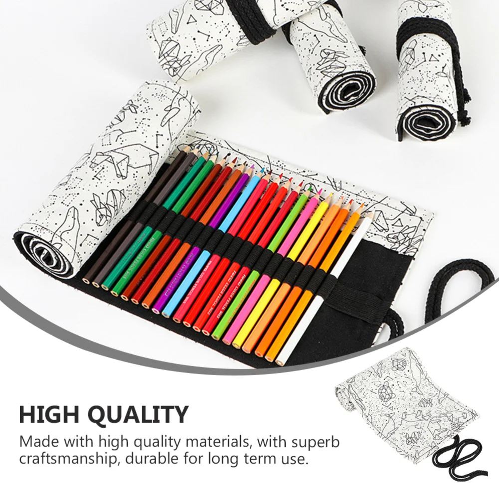 

1pc 72 Slots Colored Pencil Wrap Stationery Storage Pouch Canvas Pencil Roll
