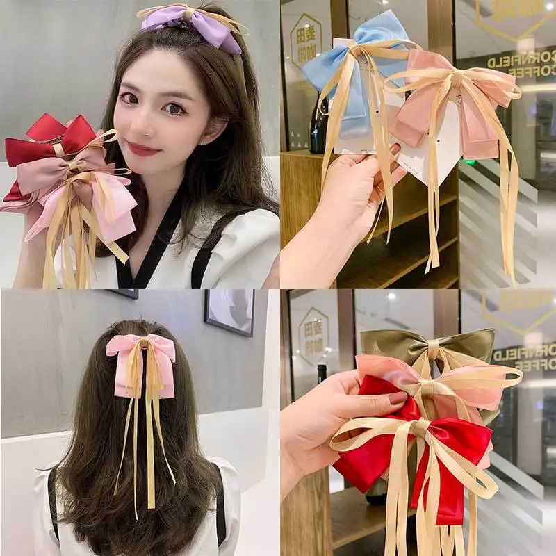 

CN Vintage Large Bowknot Hair Clips For Women Girls Wedding Long Ribbon Korean Hair Bows Hairpins Barrette Hair Accessories