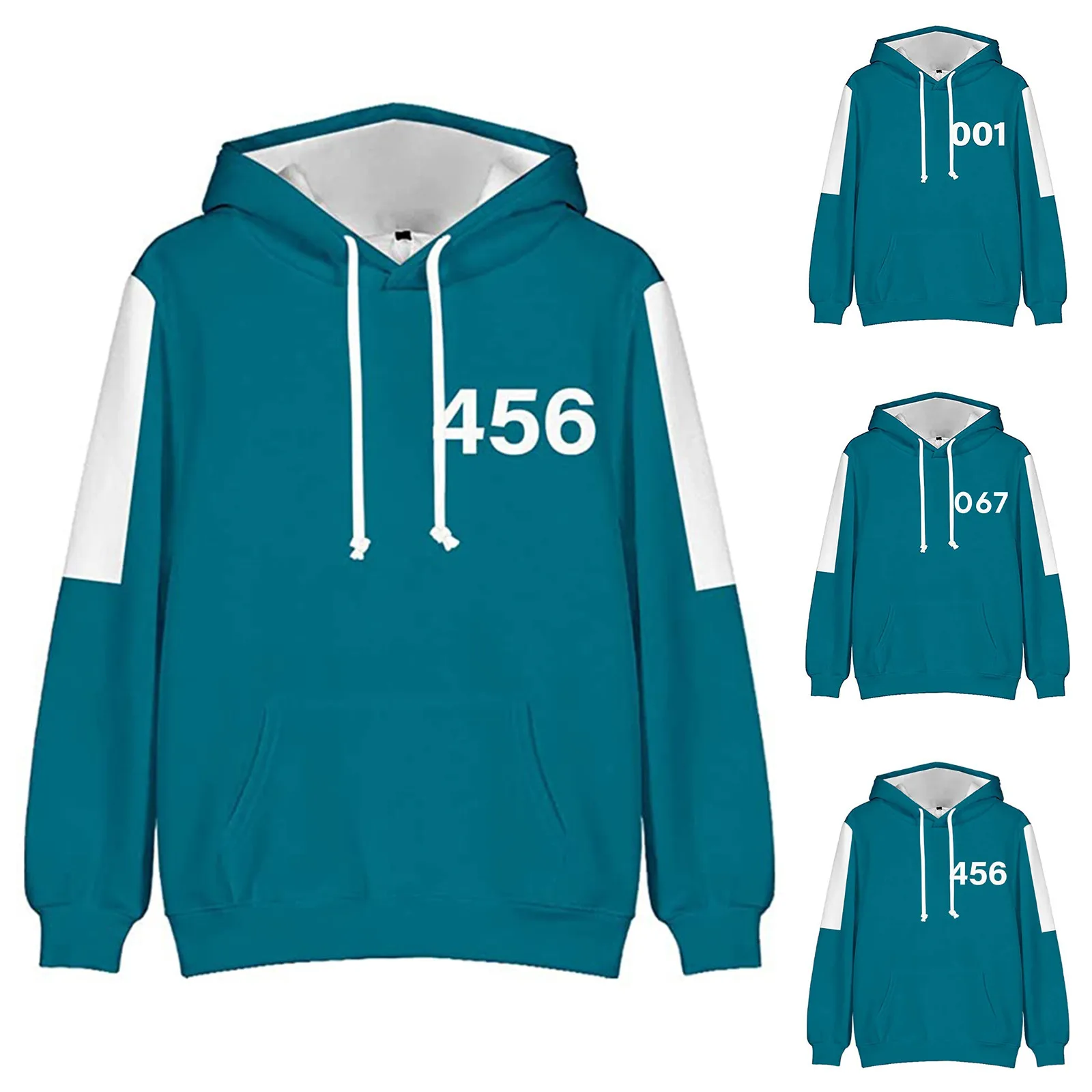 

Одежда для косплея Li Zhengjae из игры кальмар, пальто 456 067 куртка 001 на молнии для взрослых, осенний хлопковый свитер с капюшоном