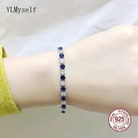 solid silver tennis bracelet with 4 mm blue white color zircon 15 18 cm length jewelry real 925 fine jewellry