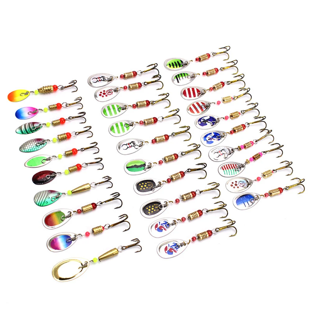 

10/30pcs Fishing Lure Spinner Bait Bass Artificial Bait Hard Metal Lure with 1 Tackle Box Fishing Lure Accessories Hook Tackle