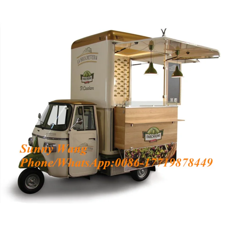

Gasoline Electric Tricycle Food Truck Mobile Kitchen Piaggio Ape Van Catering Trailer Coffee Bar Hot Dog Ice Cream Cart for Sale