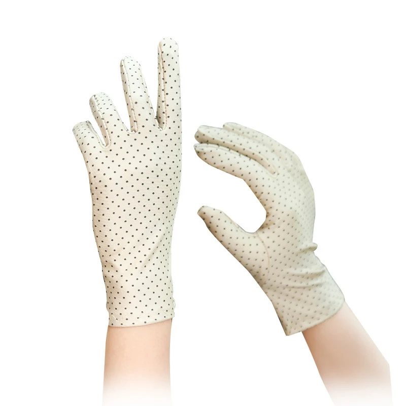 Модные солнцезащитные перчатки на запястье эластичные варежки в горошек женские