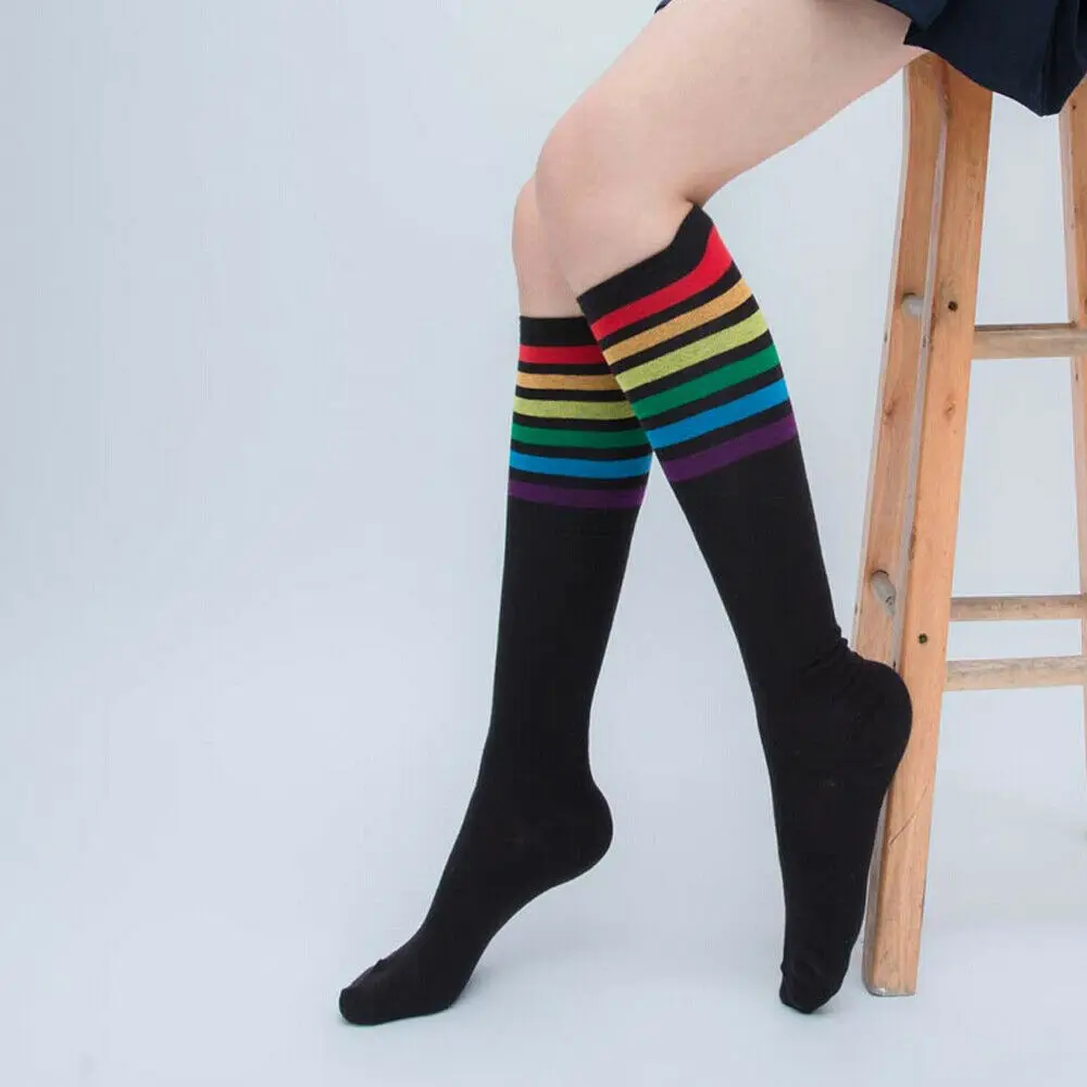 Женские Модные Полосатые чулки выше колена 3 цвета Повседневные вязаные