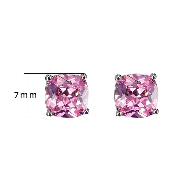 

Women Girls Cubic Zircon Ear Jewelry Korean Version Stud Earrings Colorful Square Zircon Wedding Jewelry Copper Earrings