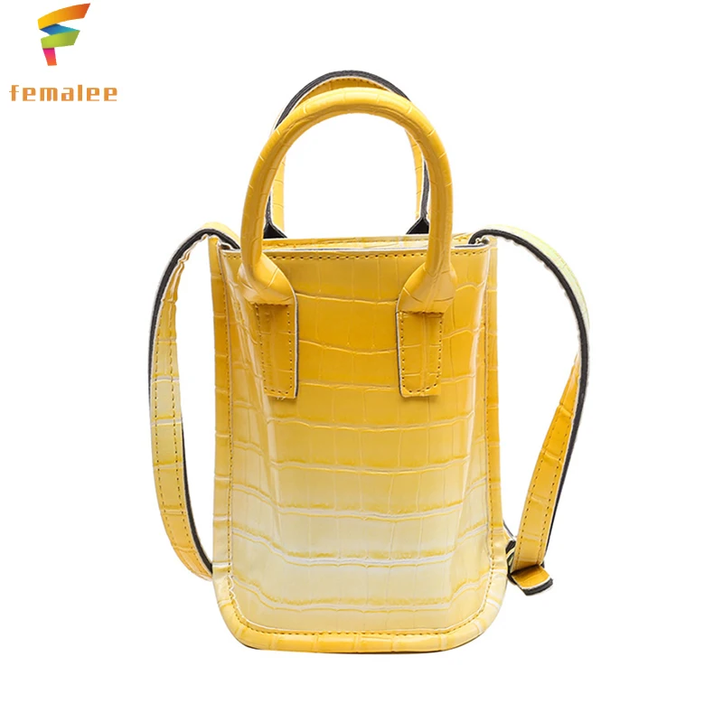 Patent Leather Casual Bucket Phone Bag Gradient Crocodile Wallet Purse Outdoor Handle Shoulder Pouch Mini Women Pocket Handbags |