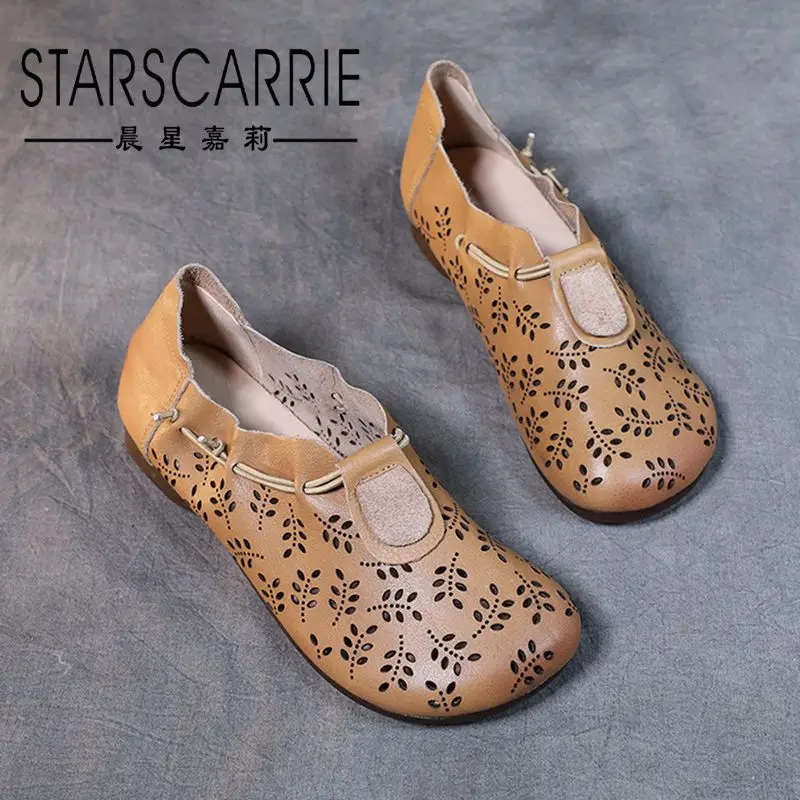 

Новинка весна-лето 2021, ажурные туфли в национальном стиле на плоской подошве и мягкой подошве, кожаные сандалии Baotou в стиле ретро из мягкой к...