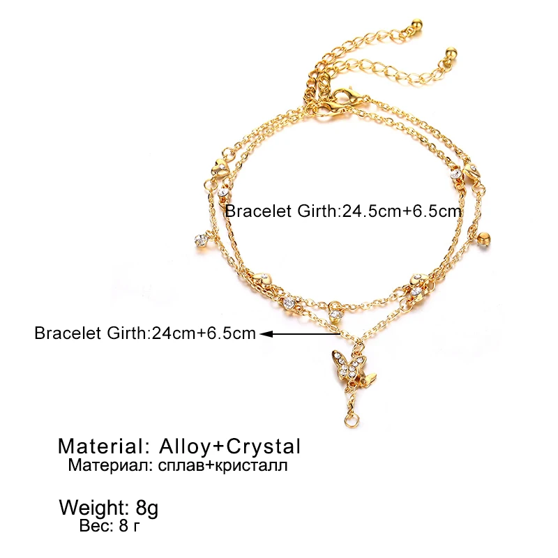 

Summer Boho Butterfly Anklet For Women Gold Multilayer Crystal Ankle Bracelet Foot Chain Leg Bracelet Beach Accessories Jewelry