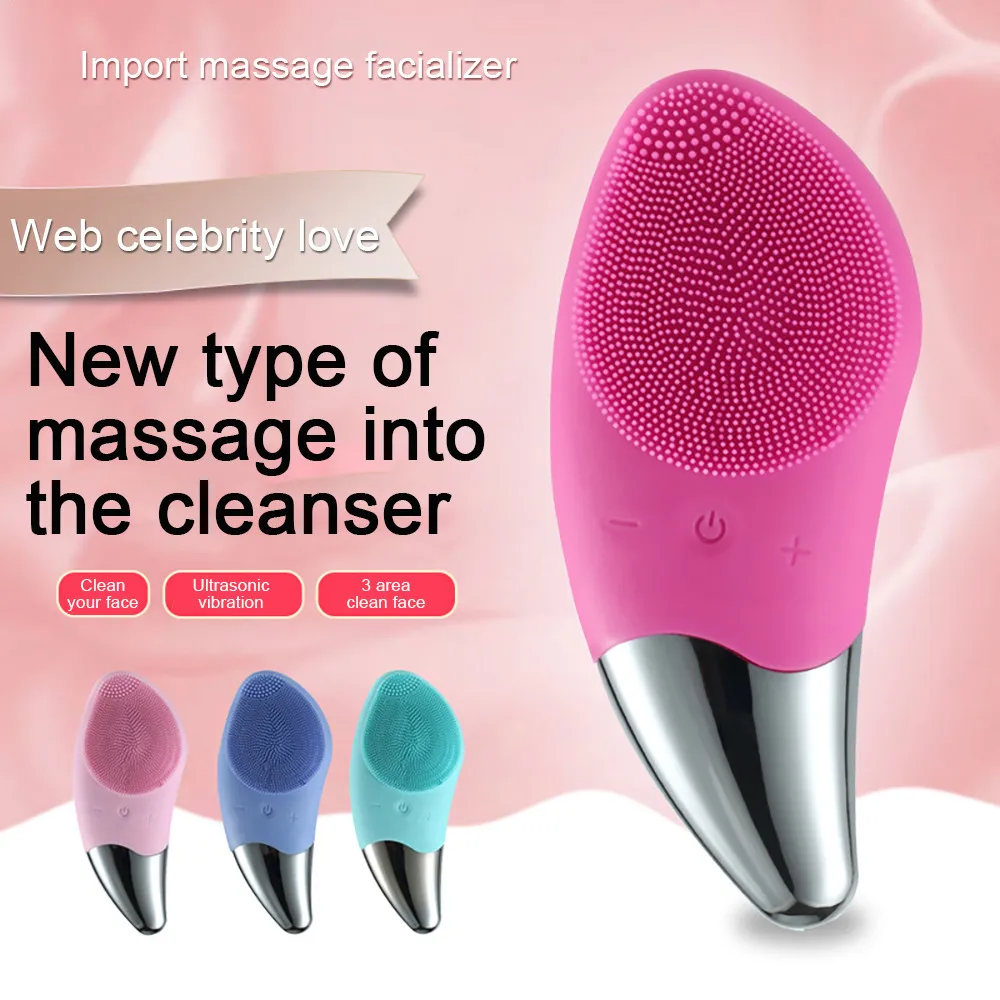 

Ultrasonic Silicone Electric Face Cleansing Instrument Wash Brush Pore Cleaning Facial Cleanser Vibration Massage Relaxation