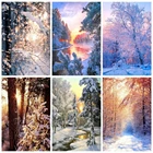 5D алмазная живопись Зимний лес пейзаж солнце полный квадраткруглая дрель Алмазная мозаика Искусство Алмазная вышивка украшение дома