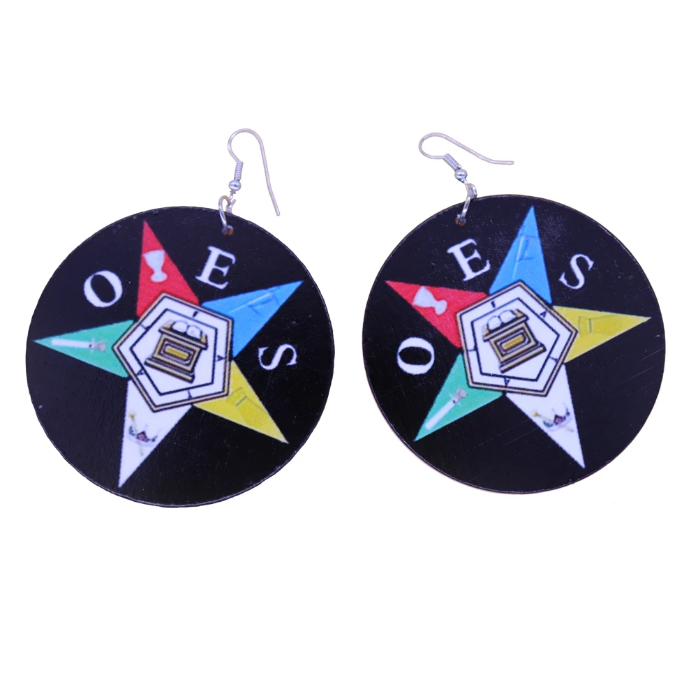 Greek Letters Sorority Fraternities Order Of Easter Star OES Painted Natural Wood Earrings Masonic Souvenir Jewelry | Украшения и