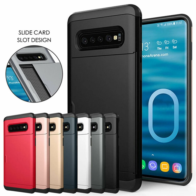 

For Samsung Galaxy Note 10 Plus S10 E 5G S9 S8 Case Hybrid Tough Slide Wallet Card Storage Armor Cover For S6 S7 edge Note 8 9