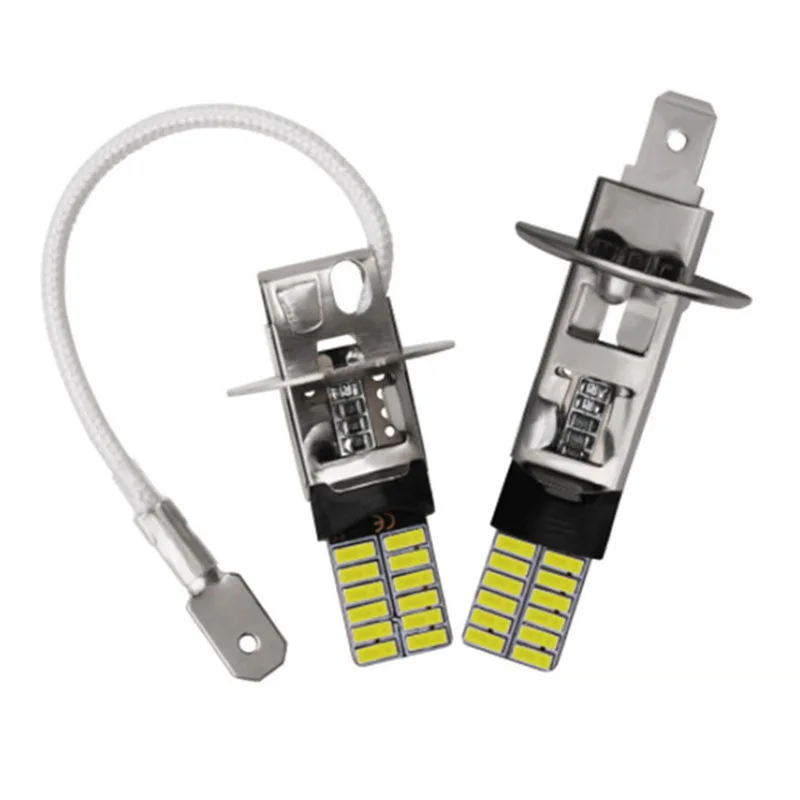 

2 шт. H3 H1 светодиодный ные лампы для противотуманных фар s 24 SMD 4014 6500K белый 12 В светодиодные противотуманные фары ходовые лампы