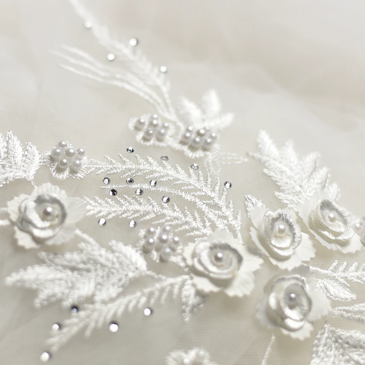 2 шт. вышитая бисером Цветочная кружевная нашивка из полиэстера аппликация ткань