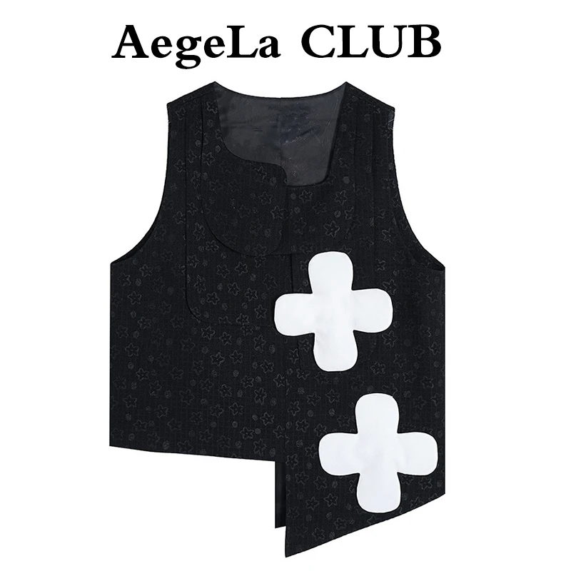 VANOVICH 2022 осенний Новый корейский Повседневный жилет Топ асимметричный пэчворк с
